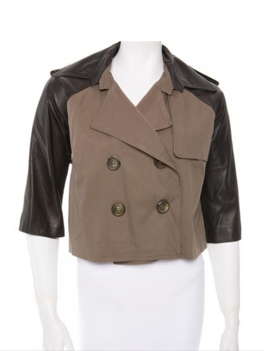 MASON Lambskin olive-grey cropped trench jacket by Michelle Mason